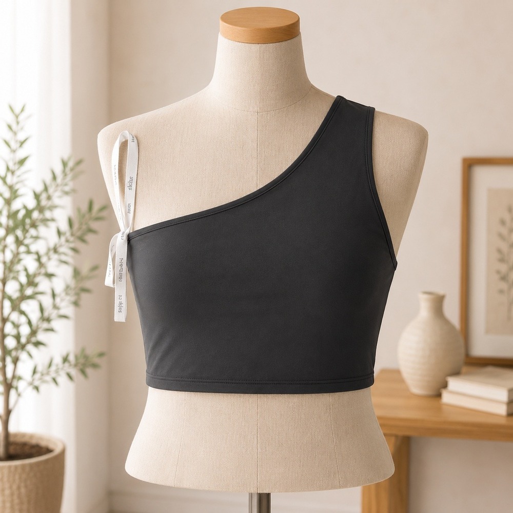 NWT Second‎ Skin by find me now One Shoulder Top Womens XL Black Crop Minimalist